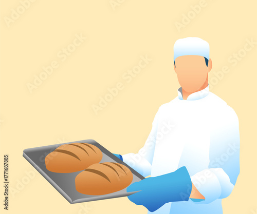 CHEF MAKING BREAD AND CAKE ILLUSTRATION VECTOR 04