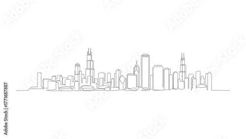 Chicago Skyline Minimalist: A minimalistic line drawing of the iconic Chicago skyline, capturing the essence of the city's architecture in a simple, elegant style. 