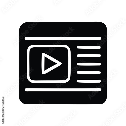 Simple and striking line art icon representing a video player or camera film reel, perfect for digital media and content creation