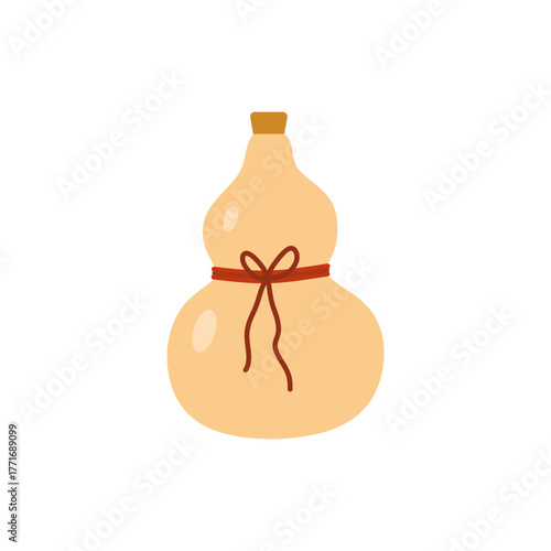 chinese traditional wine bottle flat design vector illustration. Gourd calabash design, chinese bottle and drink, calabash vector icon, vector graphics