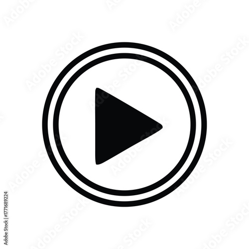 Simple and striking line art icon representing a video player or camera film reel, perfect for digital media and content creation