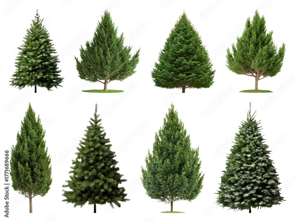 Fototapeta premium PNG Various evergreen trees collection, element set on transparent background