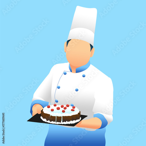 CHEF MAKING BREAD AND CAKE ILLUSTRATION VECTOR 07