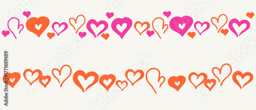  Pink and red heart border set– romantic decorative divider illustration