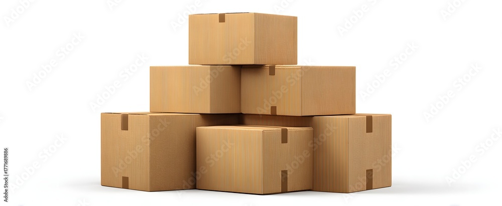 Obraz premium A stack of cardboard boxes towers like a paper skyscraper on white background
