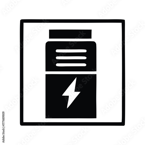 Simple and striking line art icon representing a video player or camera film reel, perfect for digital media and content creation