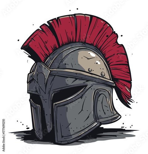 Ancient Warrior Helmet with Red Crest – Roman Spartan Gladiator Vector Sketch
