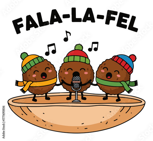 Falafel Trio Singing on Pita – Funny Cute Middle Eastern Food Cartoon Vector