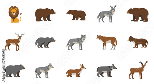 Diverse Cartoon Animals Illustration Featuring Lion Bear Wolf And Deer