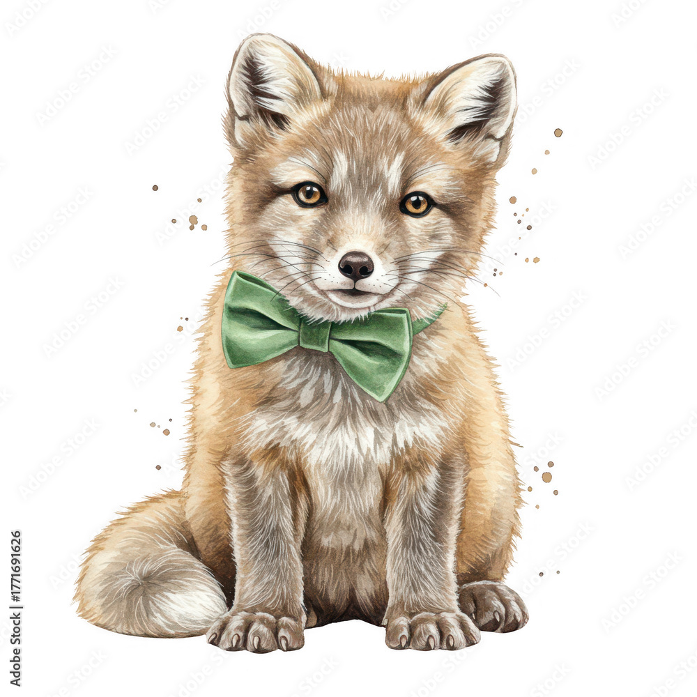 Obraz premium Adorable Fox Cub Wearing A Dapper Green Bow Tie, Expressing Innocent Charm