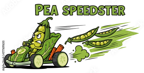 Pea Speedster Pod Kart Racer Fast Vegetable Mascot Vector