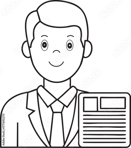 Professional journalist holds newspaper outline character business man news report document symbol