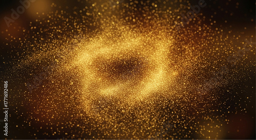 A mesmerizing visual, with a swirling vortex composed of radiant gold particles that shimmer and dance, evoking a sense of luxury, mystery, and dynamic energy.  vector illustration