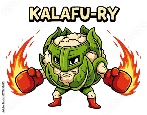 Cauliflower Boxer Mascot Kalafu ry – Spicy Fighting Vegetable Cartoon Vector