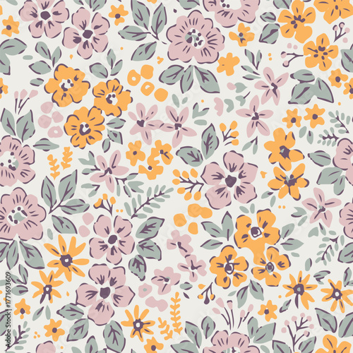 Flower seamless pattern in ditsy style