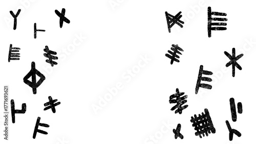 Textured Hand Drawn Framing of Ancient Ogham Symbols with Transparent Background 