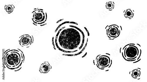 Textured Hand Drawn Black Pattern of Abstract Sun Symbols with Transparent Background 