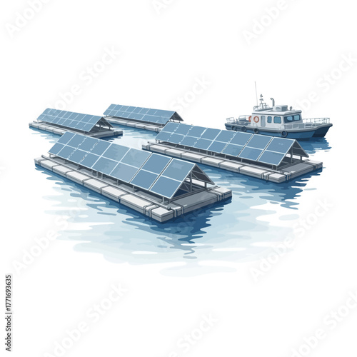 Aquatic Photovoltaic Power Plant Lake Installation Vector
