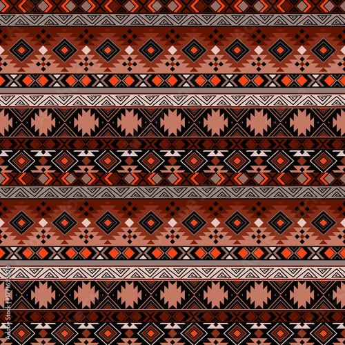 Seamless beige brown ethnic tribal pattern.