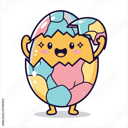 Cute Happy Easter Egg Character Emerging Cartoon Illustration with vector illustration