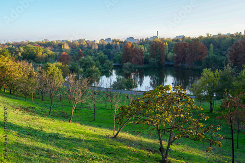 autumn landscape, Tineretului Park, Bucharest City, Romania 