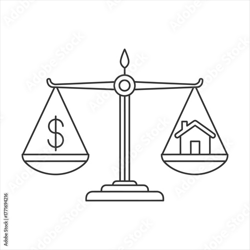 Money House Balance Scale, Real Estate Value Investment Concept with vector illustration