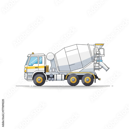 Concrete mixer truck, construction vehicle vector illustration