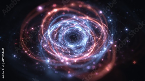 Cosmic Spiral Nebula: A captivating image unveils a vibrant celestial spiral nebula, showcasing swirling patterns of glowing cosmic dust, gas, and energy, with an ethereal display of stardust.