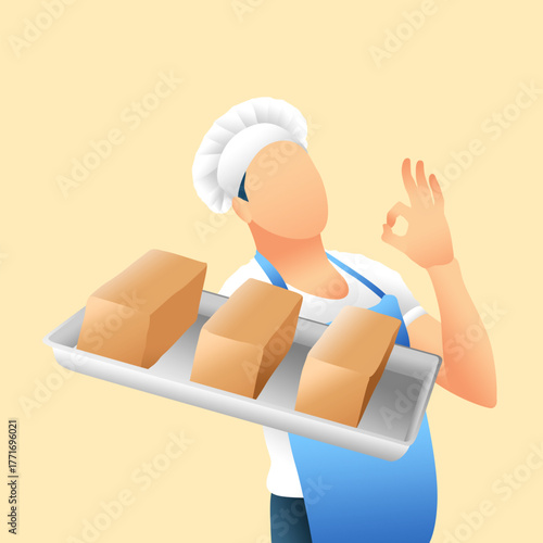 CHEF MAKING BREAD AND CAKE ILLUSTRATION VECTOR 05