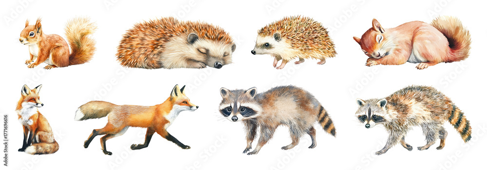 Obraz premium PNG Charming woodland creatures illustration, element set on transparent background