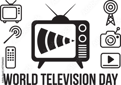 World Television Day design with vintage TV and broadcasting symbols