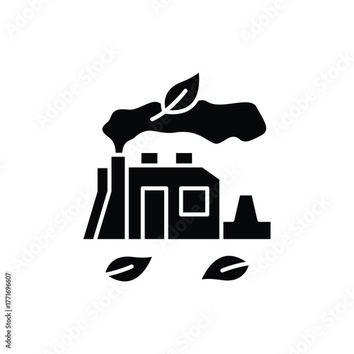 Factory with smoke and leaves shows environmentfriendly energy production. Suitable for ecoconscious marketing materials, sustainability concepts, and renewable energy campaigns.
