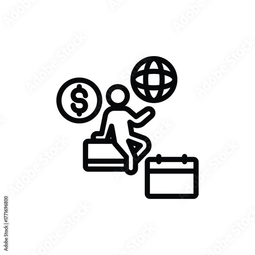 Person with money planning travel on calendar date. Suitable for financial planning and travel savings concepts. Budgeting ideas.