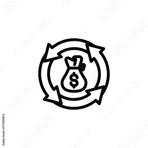 Bag of money surrounded by arrows symbolizing financial growth and investment opportunities. Ideal for finance, investment, wealth management concept designs.