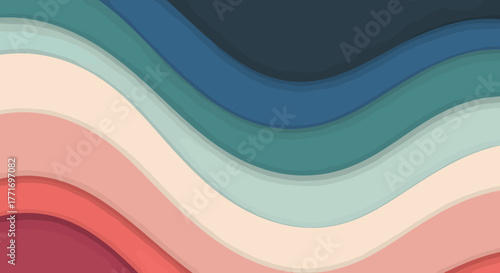 Abstract background with colorful wavy layers in a retro paper cut style.