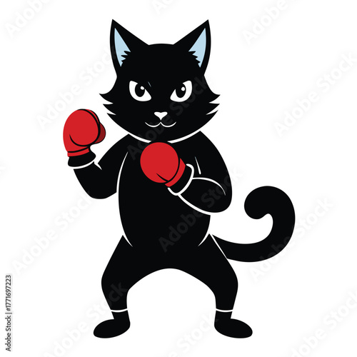 black cat with red heart cartoon illustration