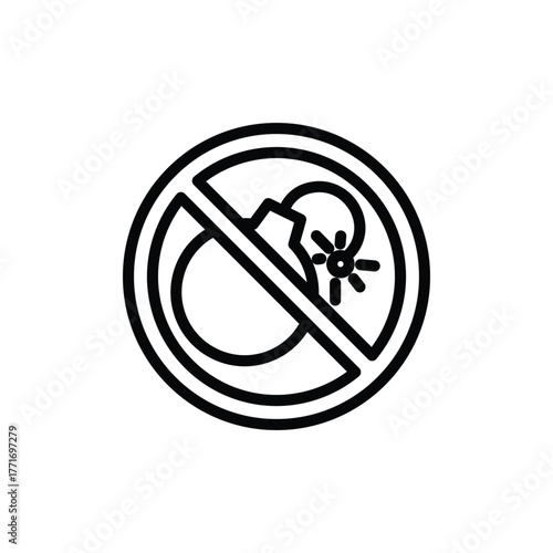 Black and white no bombs allowed sign suitable for antiwar campaigns, blog posts, social media, and educational presentations on peace.
