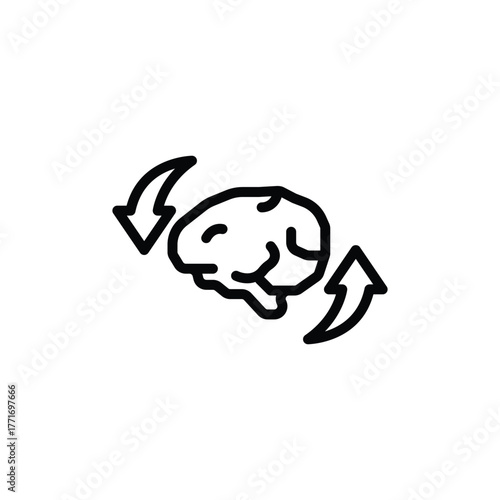Brain outline with rotating arrows suitable for presentations, educational materials, infographics, websites, and articles on learning, cognition, and problemsolving.