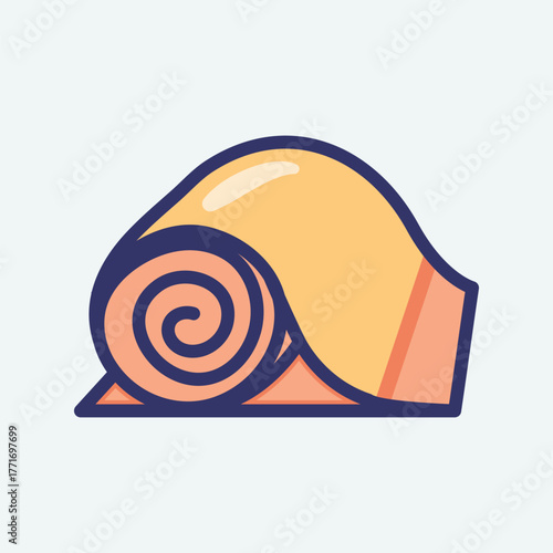 Rolled yoga mat in yellow and orange with blue outline for fitness and wellness