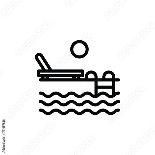 Minimalist poolside icon under the sun suitable for summerthemed designs, vacation brochures, travel websites, and social media posts.