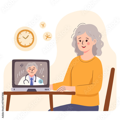 Senior woman consulting doctor via video call at home  