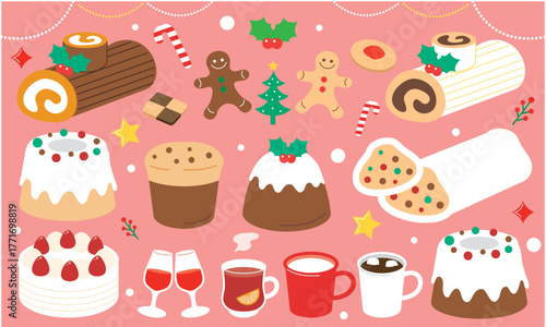 クリスマスのスイーツとドリンクの集合