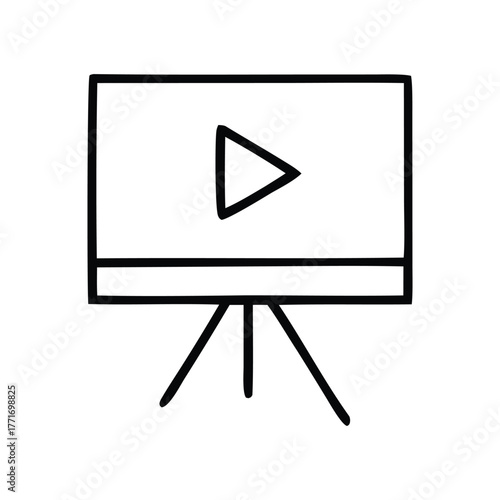 Simple and striking line art icon representing a video player or camera film reel, perfect for digital media and content creation