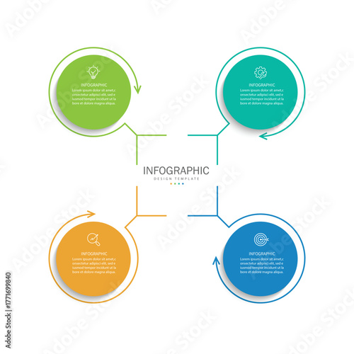 Vector infographic label design with circle infographic template design and 4 options or steps.