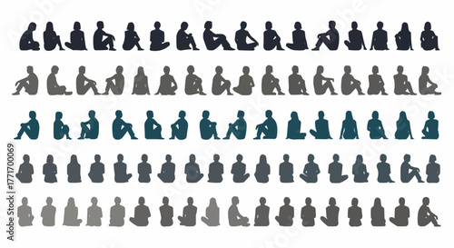 A large collection of diverse human silhouettes sitting in various poses.