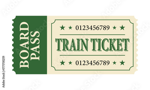 Vintage train ticket isolated on white background, featuring a classic design and typography