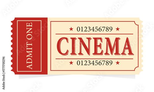 Vintage cinema ticket isolated on white background, featuring a classic design and typography