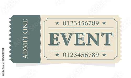 Vintage event ticket isolated on white background, featuring an oldfashioned design