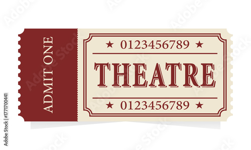 Vintage theatre ticket isolated on white background, featuring an oldfashioned design