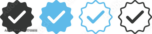 Blue Check Mark and Profile Approved icon set. Verified badge symbol. Blue tick mark icons collection. Social media profile blue check sign